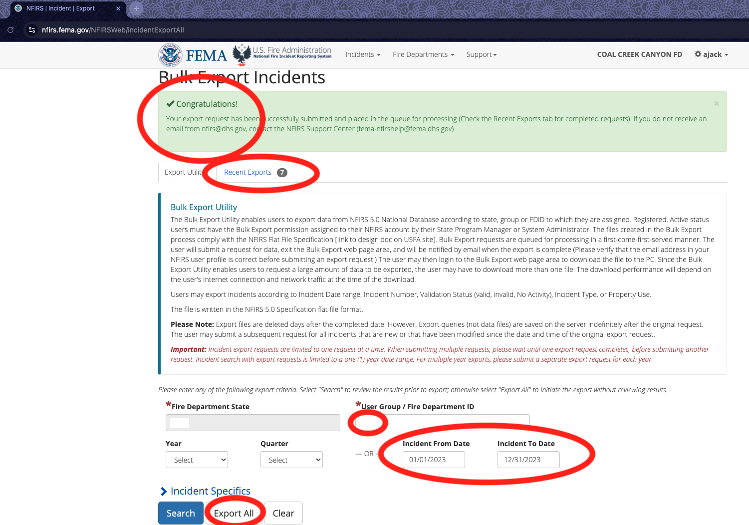 Doing your final NFIRS export