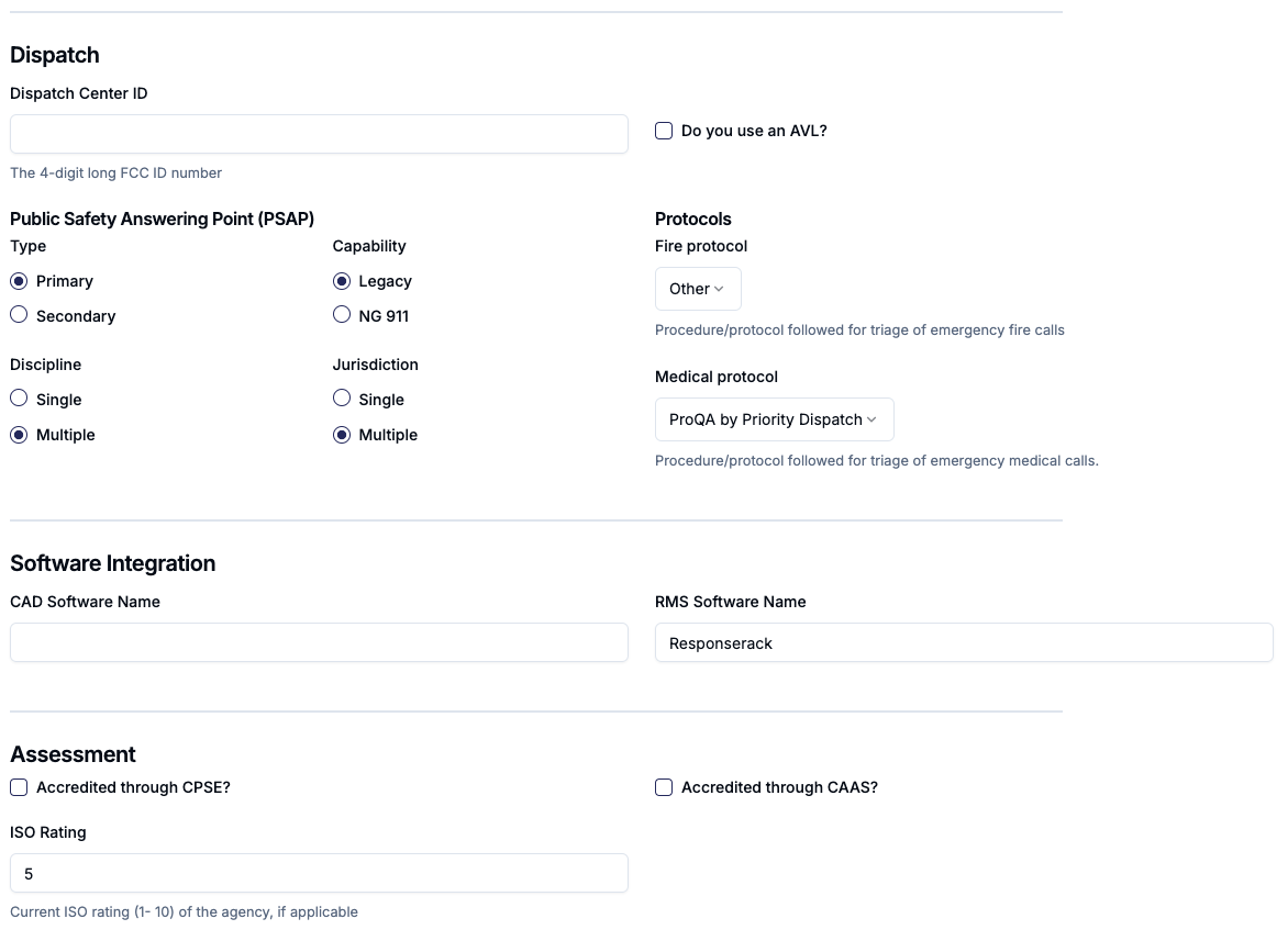 (NERIS questions for Dispatch / Accreditation and ISO)