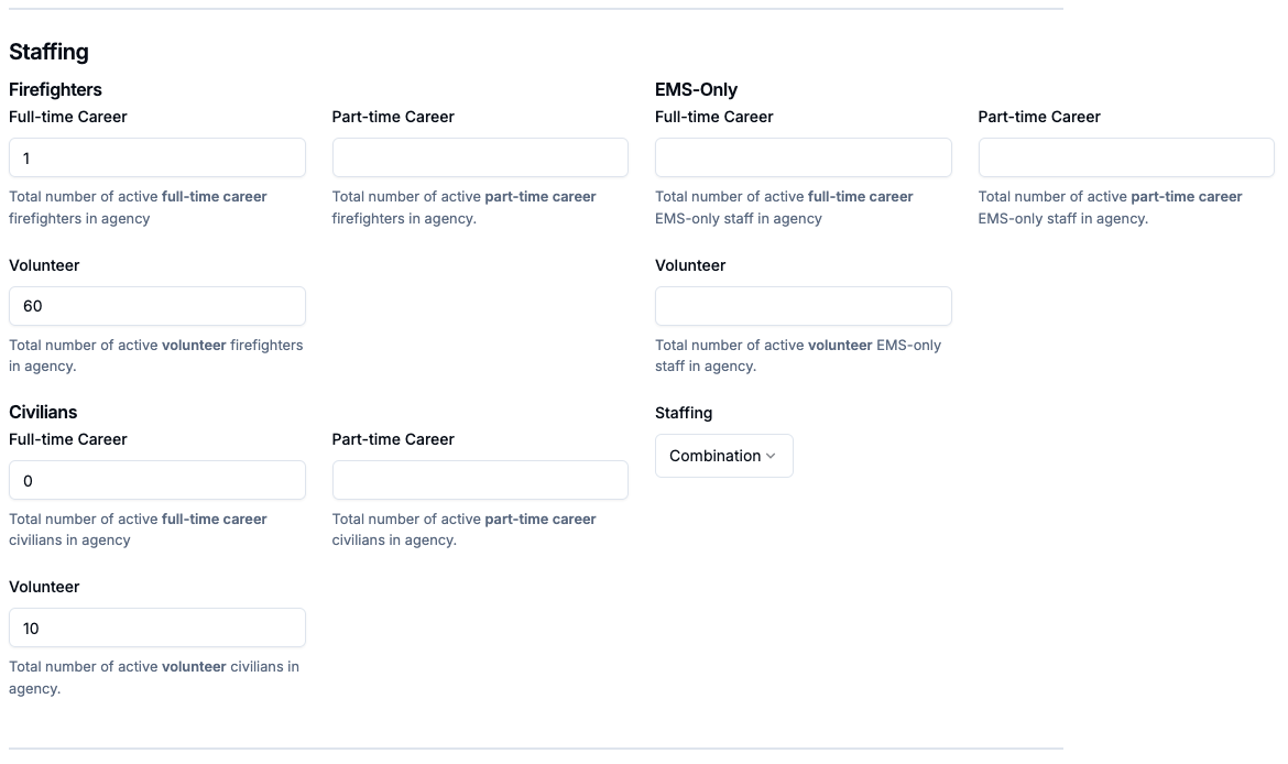 (NERIS questions for staffing)