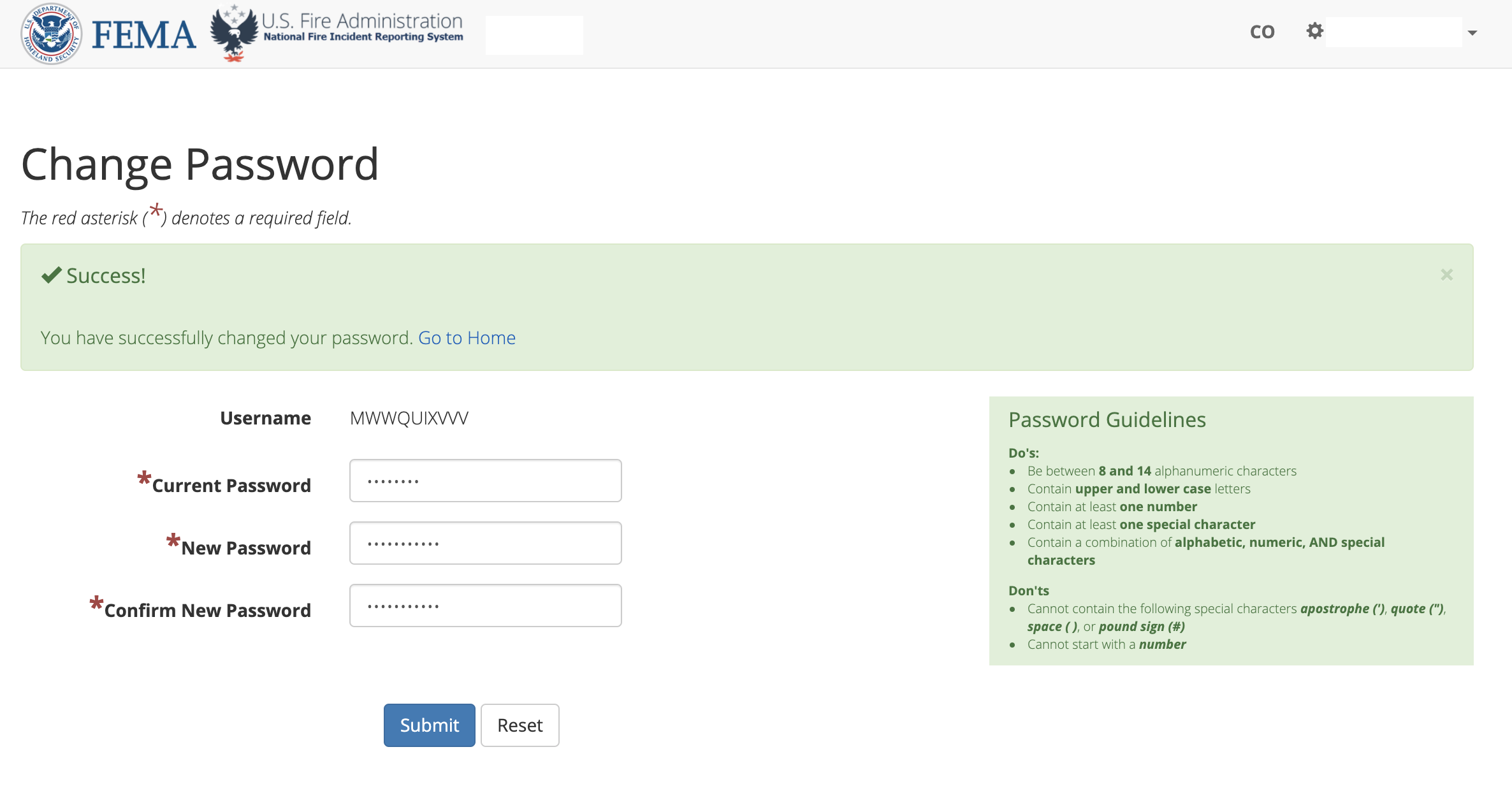 eNFIRS Change Password …