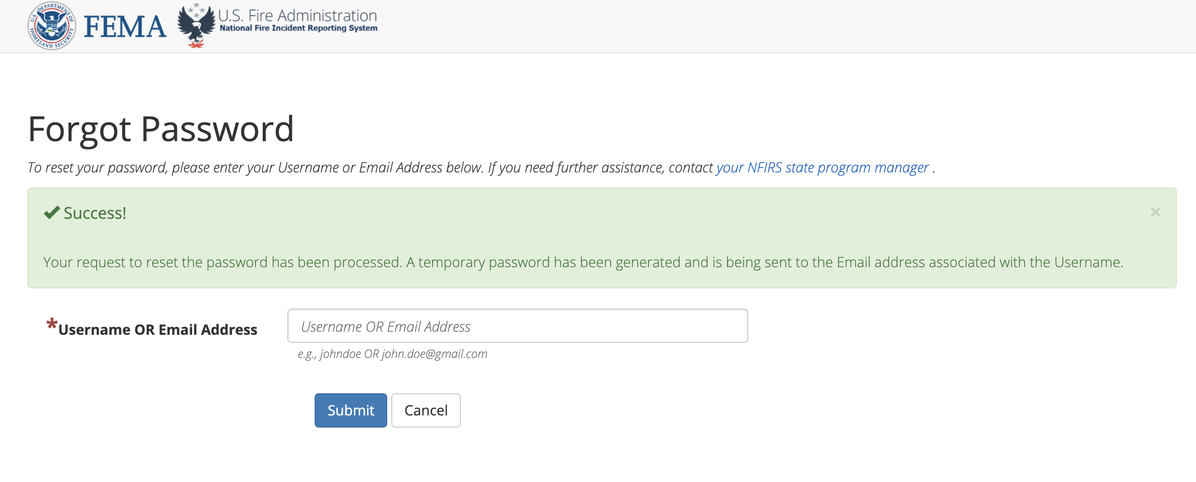 eNFIRS Forgot Password …