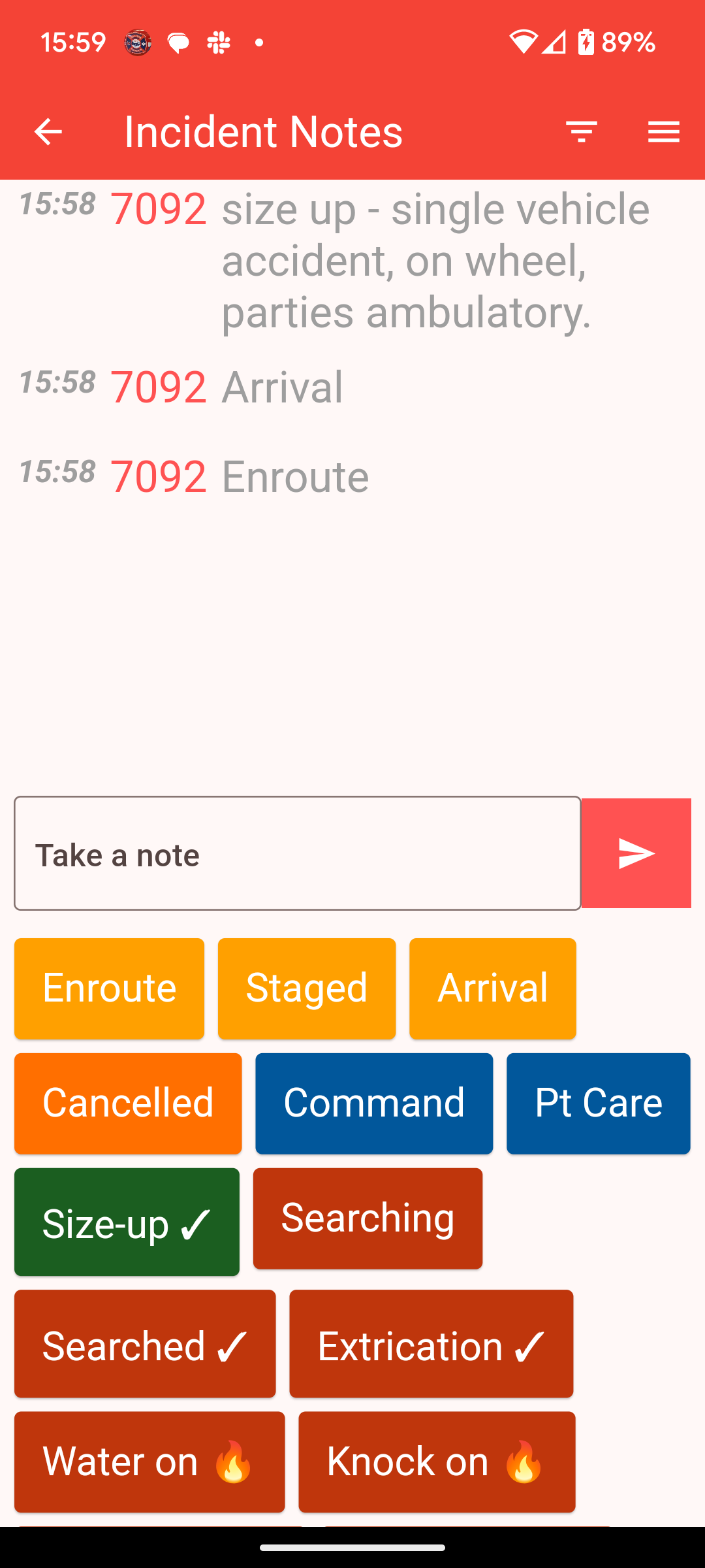Firefighter operational notes from the scene &hellip;