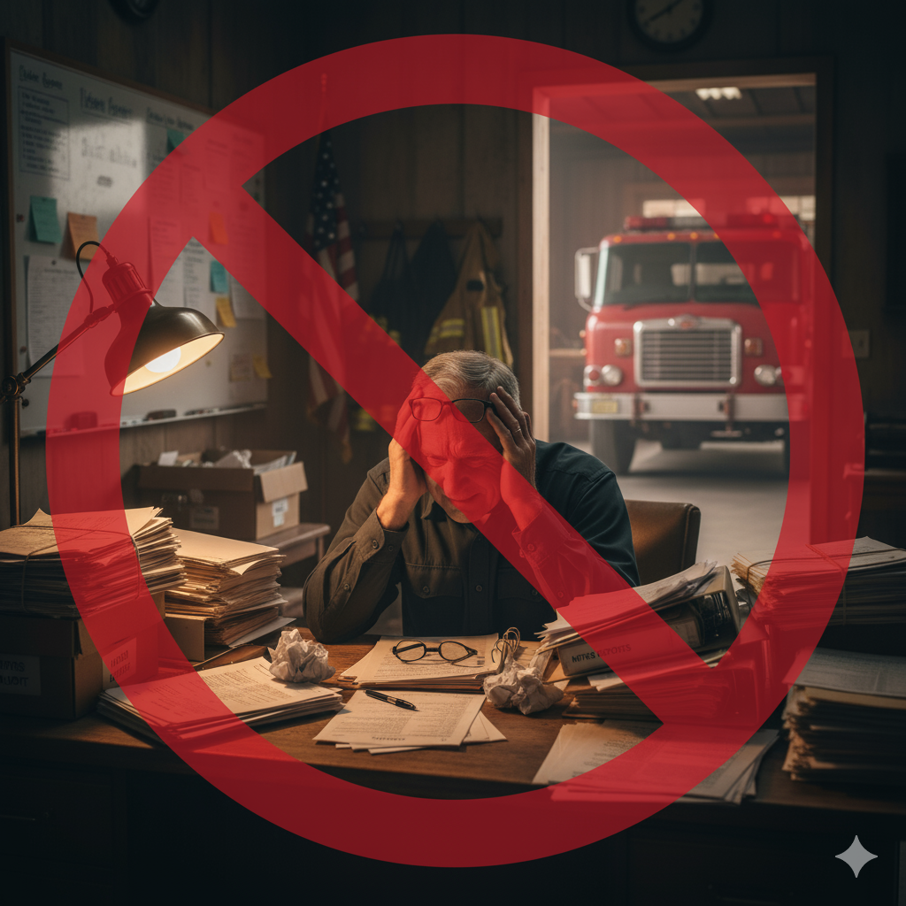 Stressed firefighter doing paperwork